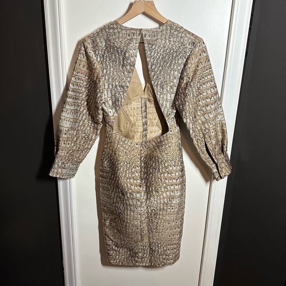 Stella McCartney Runway Crocodile Jacquard V-Neck Open Back Slit Dress Size 2 - Picture 7 of 15